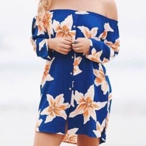 Fighting Eel Ava Sky blue tiger lily off the shoulder dress mommy & me sz XS